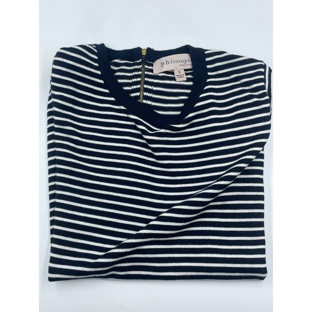 Philosophy Black & White Striped Short Sleeve Exposed Zipper Knit Top - Size S